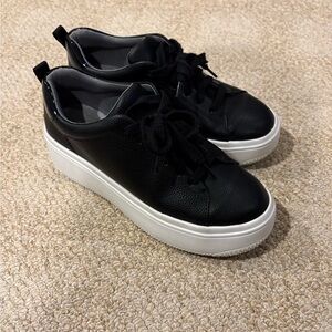 Sleek Black Leather Platform Sneakers